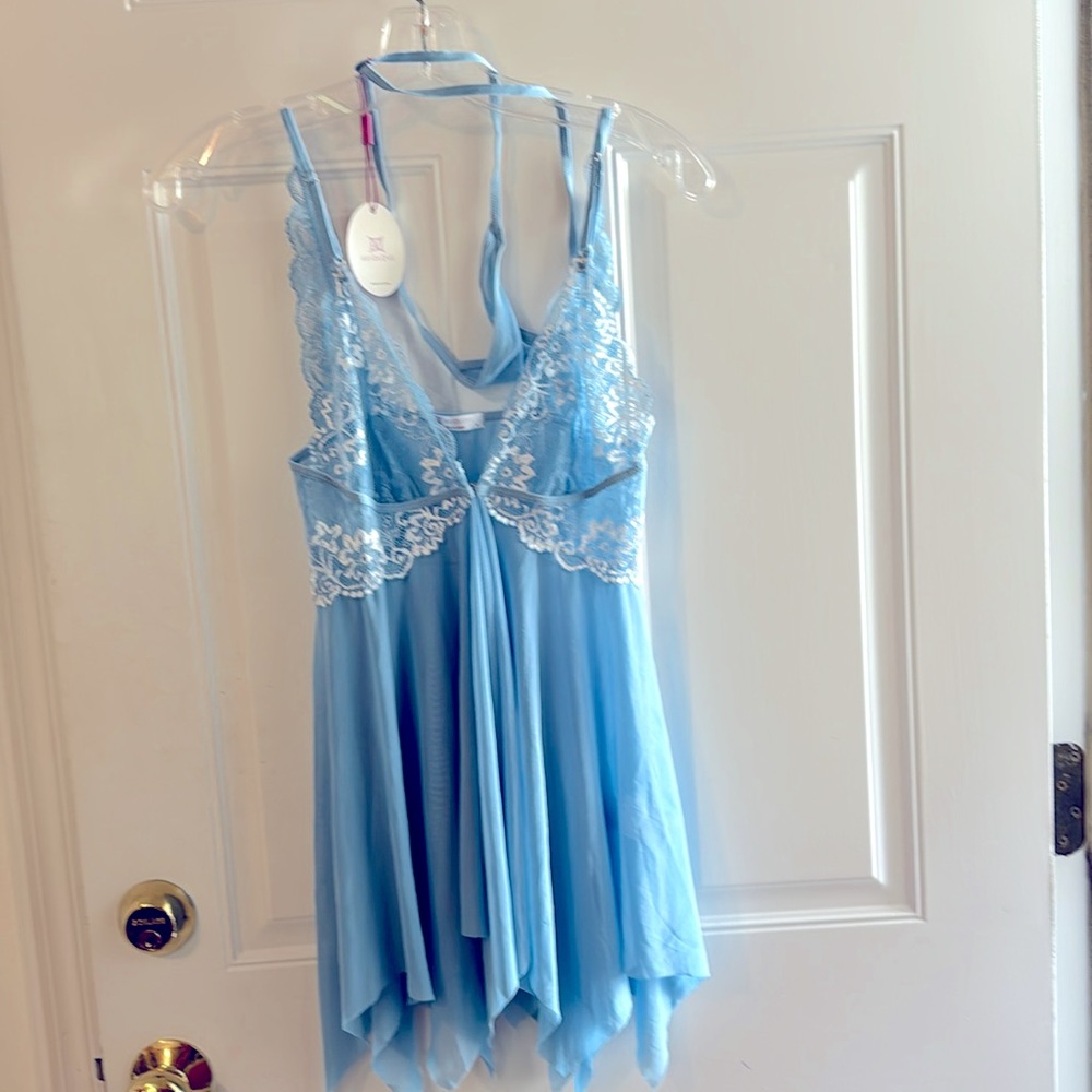 Avidlove baby doll baby blue nighty with G string.